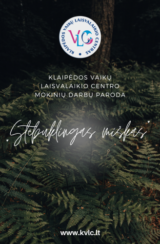 Teismo vitrinoje Klaipėdos vaikų laisvalaikio centro auklėtinių darbai